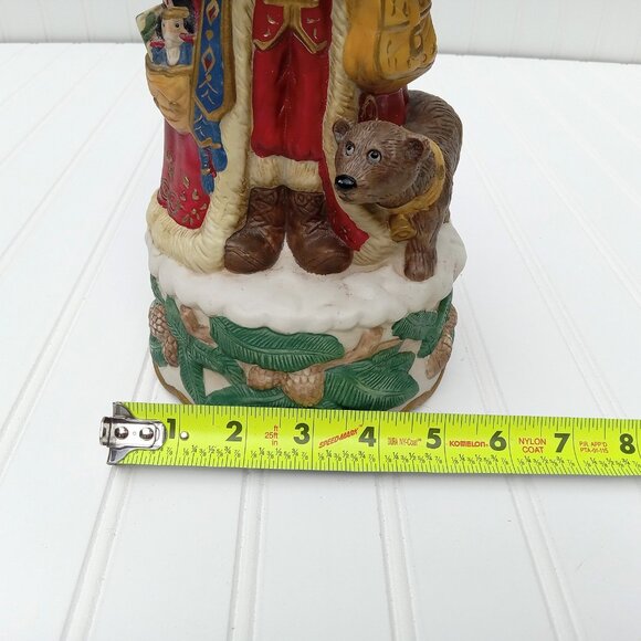 Santa Claus Musical Figurine Jolly Ole St Nick with Bear Ceramic Statue Vintage - Picture 10 of 13